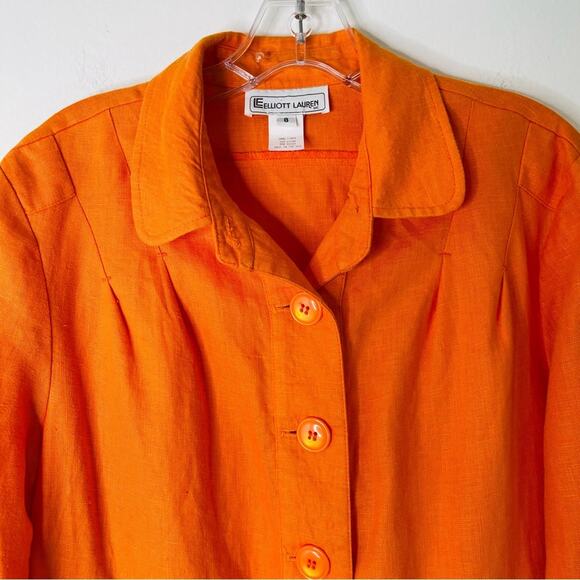 Elliott Lauren orange linen cropped button coastal lightweight jacket 8 - Picture 2 of 5